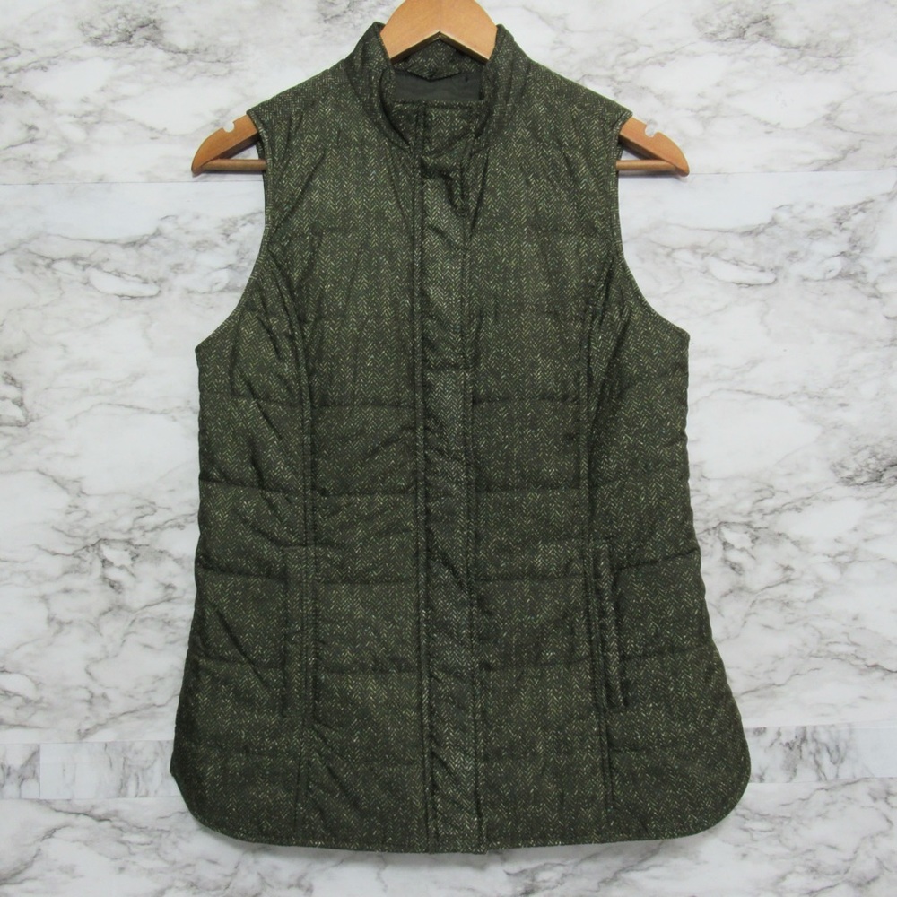 J. Jill Green Herringbone Chevron Print Puffer Vest Size XS